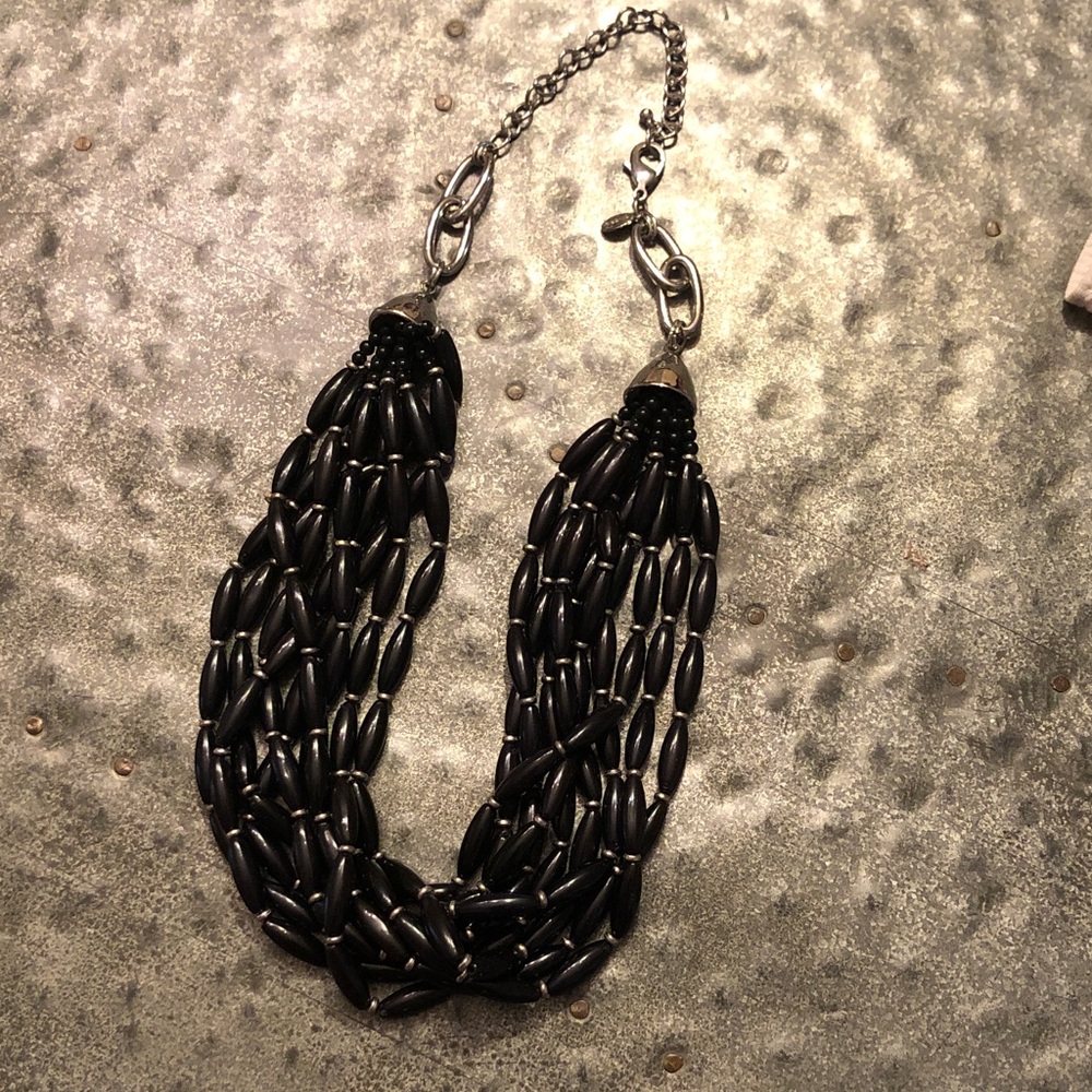 Chico’s Black and Silver Multi-Strand Beaded Lightweight Necklace